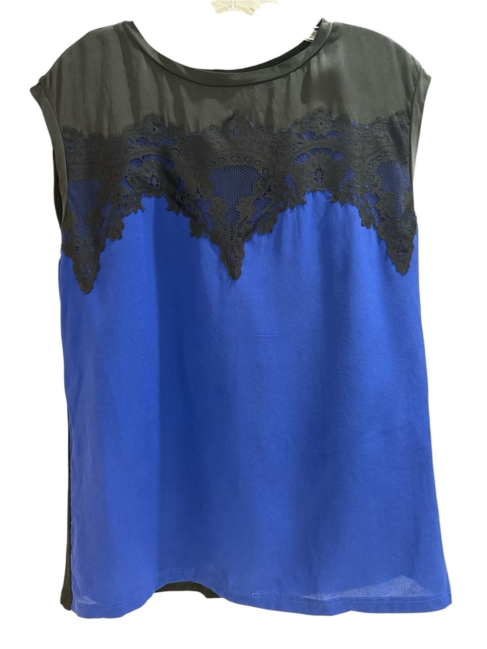 Maje Satori Silk Viscose Blend Black Blue Sleeveless Lace Top Size 3/L/8-10